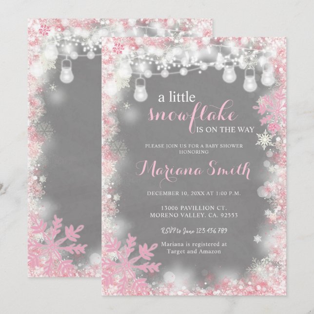 A little snowflake Winter Girl Baby Shower Invitation (Front/Back)