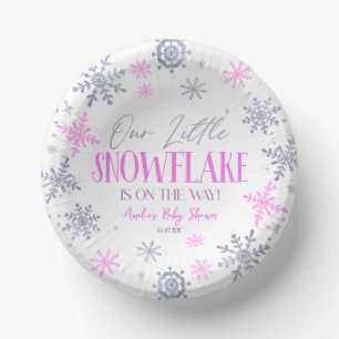 A Little Snowflake Winter Pink Baby Shower Paper Plate
