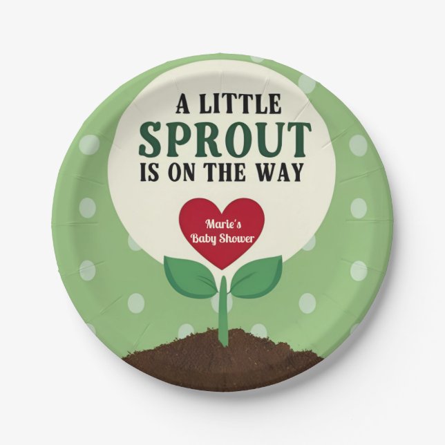 A Little Sprout is on the Way Baby Shower Paper Plate (Front)