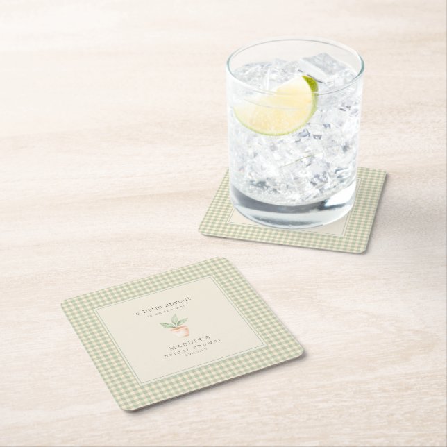 A Little Sprout is on the Way Baby Shower  Square Paper Coaster (Insitu)