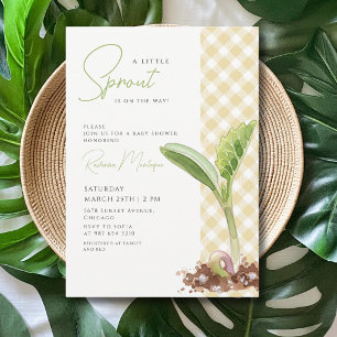A Little Sprout Plant Yellow Gingham Baby Shower Invitation