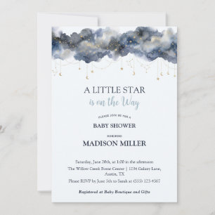 A Little Star Celestial Navy Cloud Baby Shower Invitation