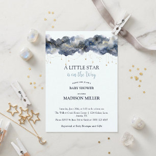 A Little Star Celestial Navy Cloud Baby Shower Invitation