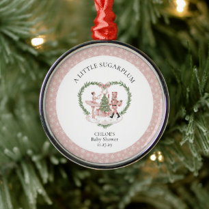 A Little Sugarplum Pink Nutcracker Baby Shower Metal Ornament