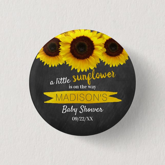A Little Sunflower Is On The Way! Baby Shower 1 Inch Round Button (Front)