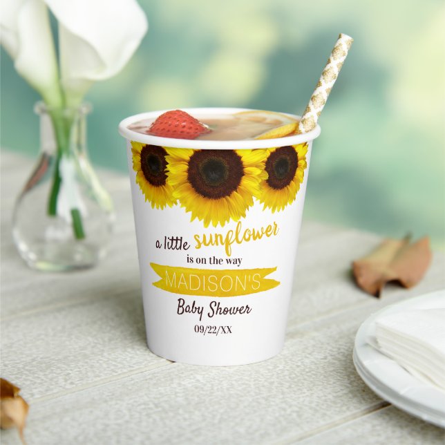 A Little Sunflower Is On The Way! Baby Shower Paper Cups (Insitu)