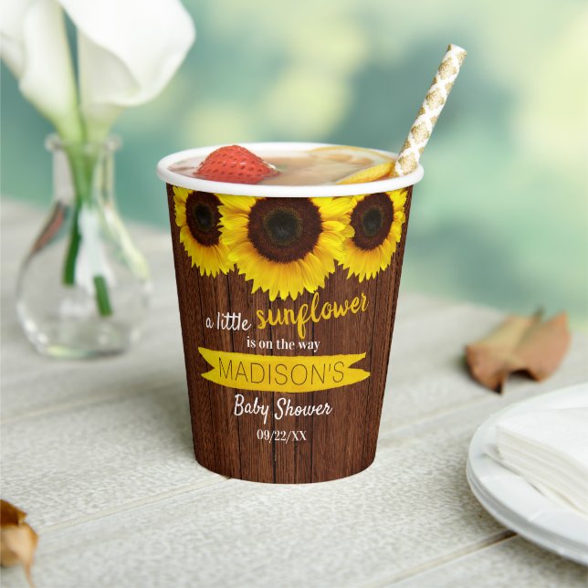 A Little Sunflower Is On The Way! Baby Shower Paper Cups (Insitu)