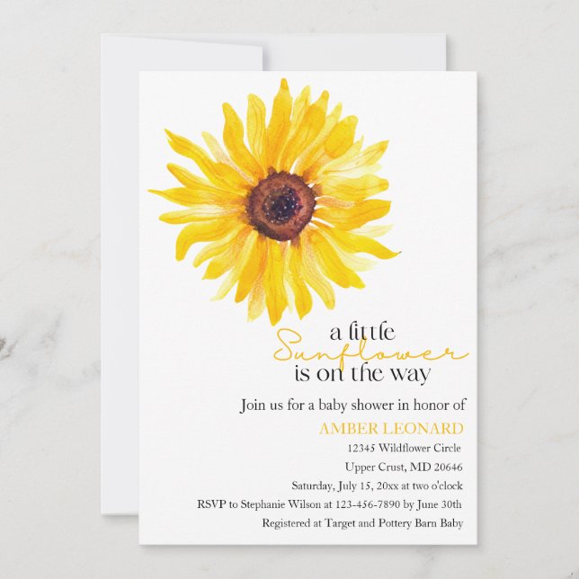 A Little Sunflower is on the Way Shower Invitation (Front)