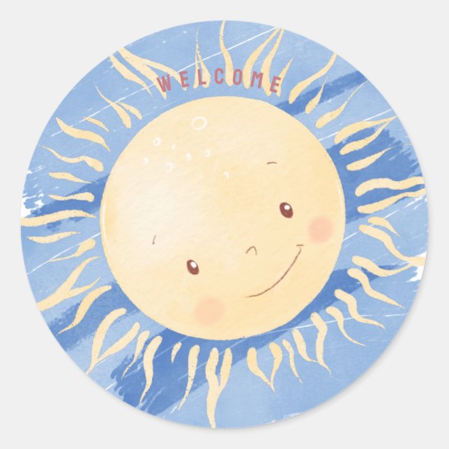  A Little Sunshine Sky  Personalized Baby Shower Classic Round Sticker (Front)