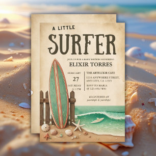 A Little Surfer Vintage Baby Shower Invitation