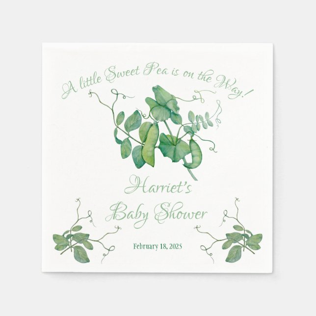 A Little Sweet Pea is on the Way!  Baby Shower Napkin (Front)