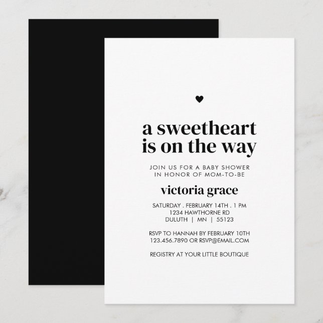 A Little Sweetheart Baby Shower Invitation (Front/Back)