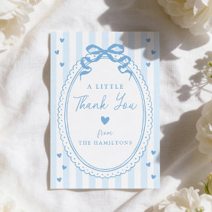 A Little Sweetheart Blue Bow Baby Shower Thank You Card