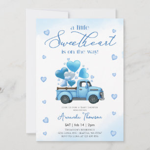 A little Sweetheart blue Truck Baby Shower Invitation