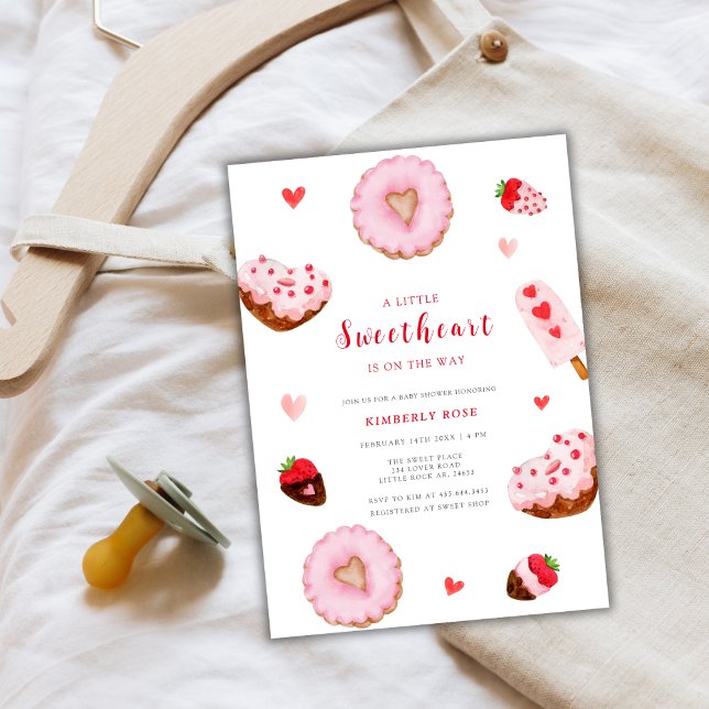 A Little Sweetheart Doughnuts Valentines Baby Show Invitation (A Little Sweetheart Donuts Valentines Baby Shower Invitation)