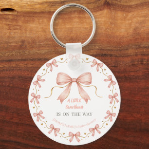 A Little Sweetheart Dusty Rose Bow Baby Girl Keychain
