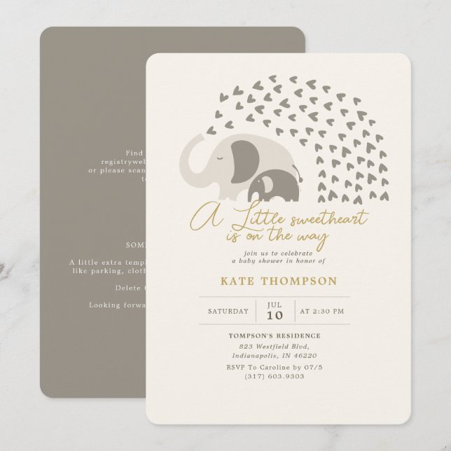A little Sweetheart Elephant Neutral Baby Shower Invitation (Front/Back)