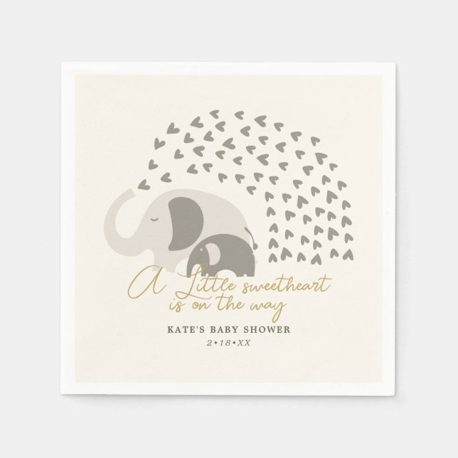 A little Sweetheart Elephant Neutral Baby Shower Napkin (Front)