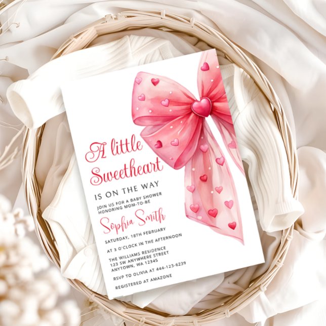 A Little Sweetheart is on the Way Bow Baby Shower Invitation (Creator Uploaded)