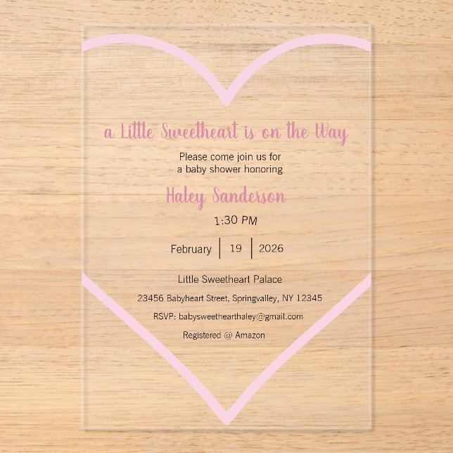 A Little Sweetheart is on the Way Invitation (Recto)