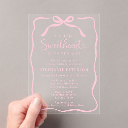 A Little Sweetheart Is On The Way Pink Baby Shower Acrylic Invitations