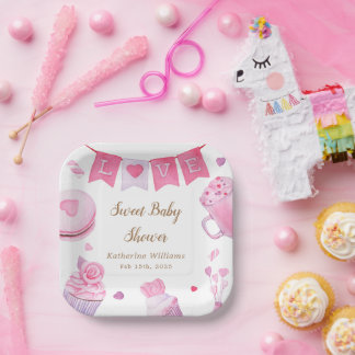 A Little Sweetheart Pink Baby Shower Paper Plate