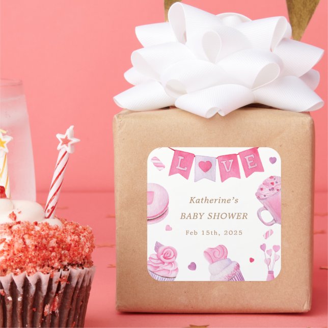 A Little Sweetheart Pink Baby Shower Square Sticker (Party)