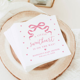 A Little Sweetheart Pink Bow Baby Shower Napkin