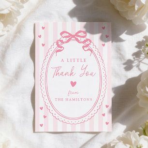 A Little Sweetheart Pink Bow Baby Shower Thank You Card