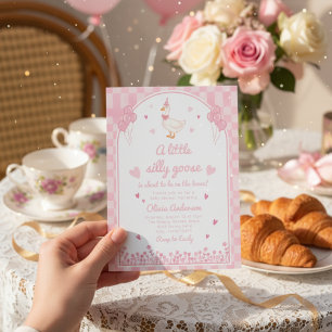 a little sweetheart pink goose gingham floral girl invitation