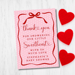 A Little Sweetheart Pink Red Bow Girl Baby Shower Thank You Card