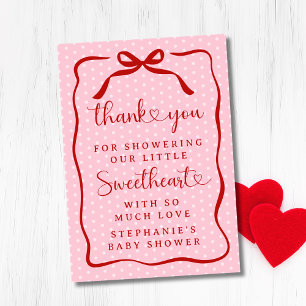 A Little Sweetheart Pink Red Bow Girl Baby Shower Thank You Card