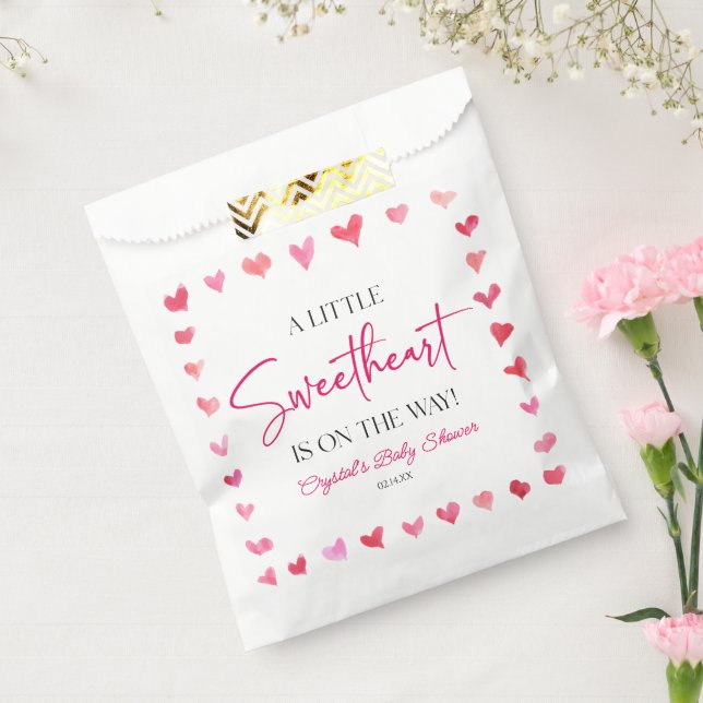 A Little Sweetheart Red Pink Hearts Baby Shower Favour Bag (Sealed)