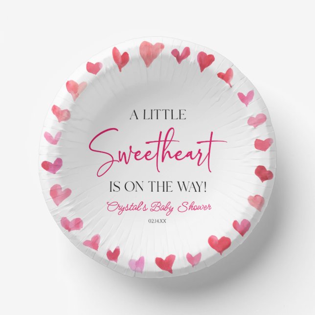 A Little Sweetheart Red Pink Hearts Baby Shower Paper Plate (Front)