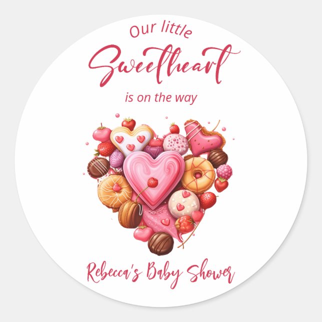 A Little Sweetheart Red Sweet Heart Baby Shower  Classic Round Sticker (Front)