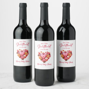 A Little Sweetheart Red Sweet Heart Baby Shower Wine Label