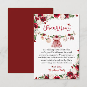 A Little Sweetheart Valentine Girl Baby Shower Thank You Card