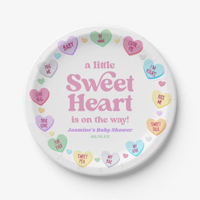 A Little Sweetheart Valentine's Day Baby Shower Paper Plate (Front)