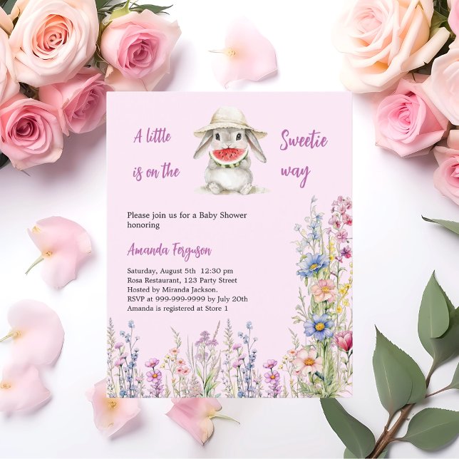 A little Sweetie bunny pink Baby Shower invitation (Creator Uploaded)