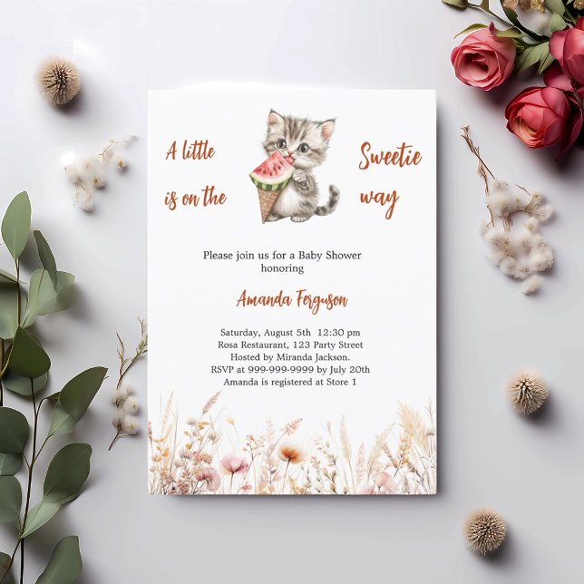 A little Sweetie cat watermelon Baby Shower Invitation (Creator Uploaded)