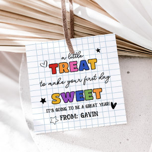 A Little Treat to Make First day Sweet Square Favour Tags