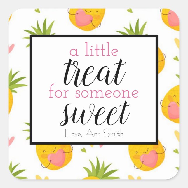 A Little Treat Valentine’s Day Pineapple Hearts Square Sticker (Front)
