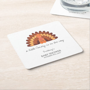 A Little Turkey Thanksgiving Baby Shower Square Paper Coaster