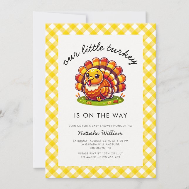 A Little Turkey Thanksgiving Plaid  Invitation (Front)