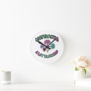 A Little Wild A Lot Blooming Floral Aesthetic  Round Clock