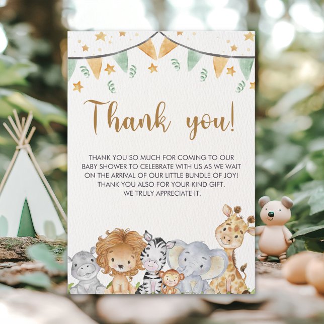 A Little Wild One - Baby Shower Safari Animals Thank You Card (Creator Uploaded)