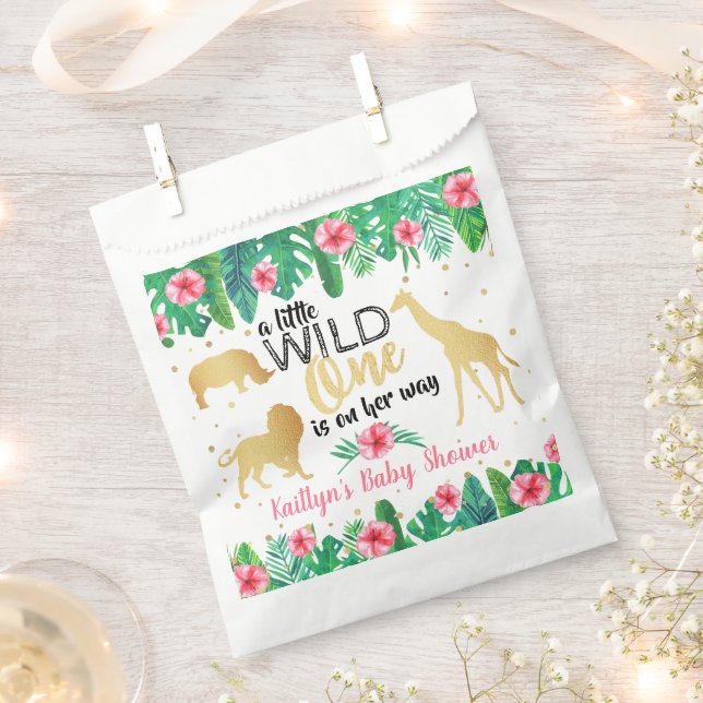 A Little Wild One Is On Her Way Girls Baby Shower Favour Bag (Clipped)