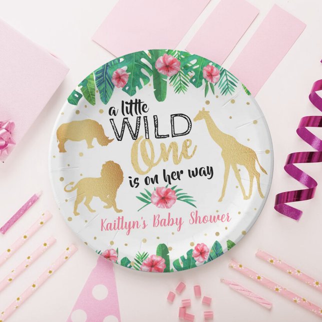 A Little Wild One Is On Her Way Girls Baby Shower Paper Plate (Creator Uploaded)