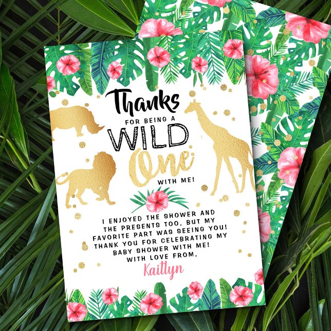 A Little Wild One Is On Her Way Girls Baby Shower Thank You Card (Creator Uploaded)