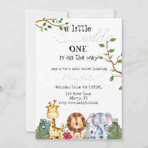 A Little WIld One is on the way Safari Animal Baby Invitation